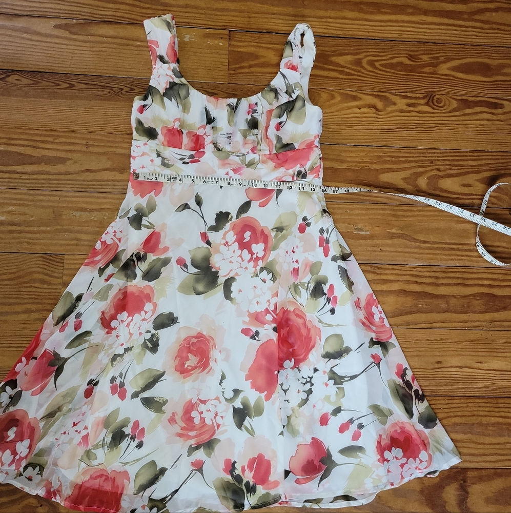 Dress barn white pink floral dress 12 petite Easter spring large